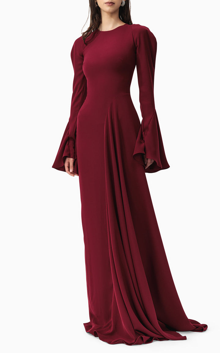 long-sleeve gown with puffed shoulders and flared cuffs – SERENA