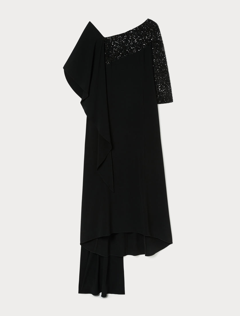 sequin-paneled gown with draped asymmetric cape – ELYANA