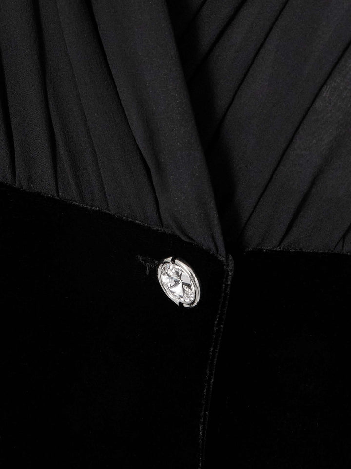 velvet gown with chiffon sleeves and crystal buttons – NOIRE