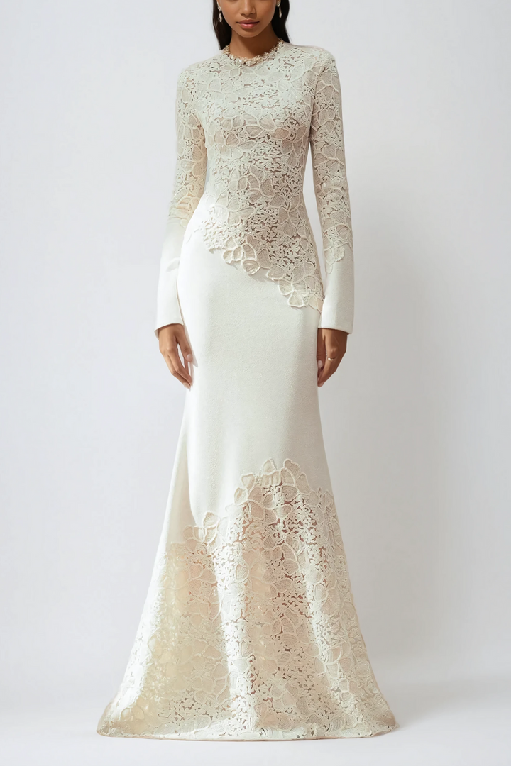 Long-sleeve lace-panel mermaid gown – AMARIS