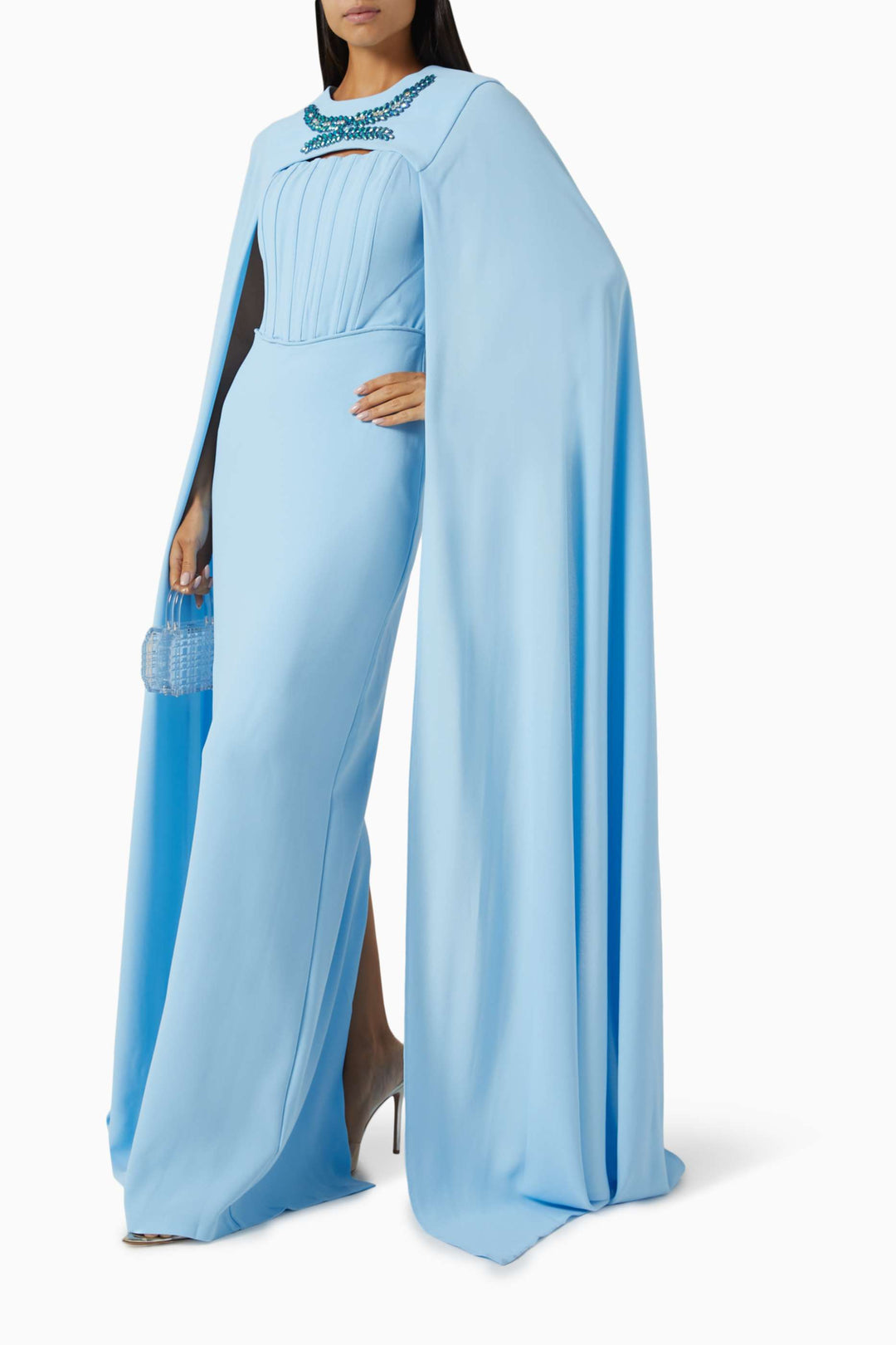 فستان مزين بعباءة وصدرية مطوية – أورورا