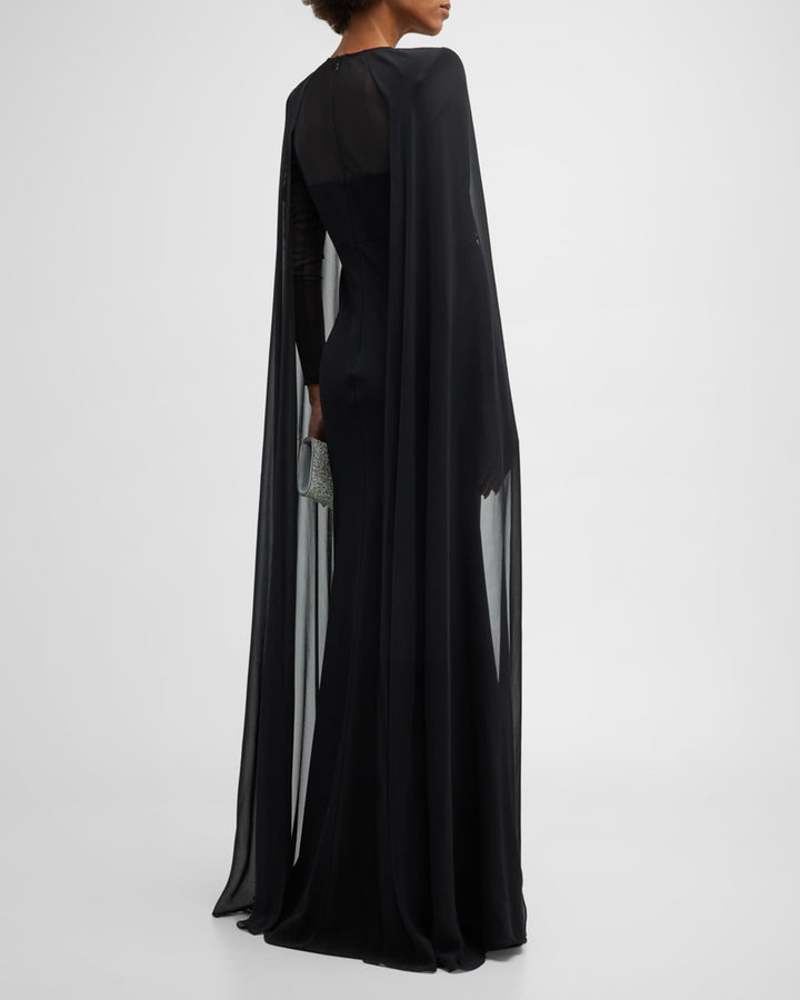 sheer-panel cape gown – LUMINA