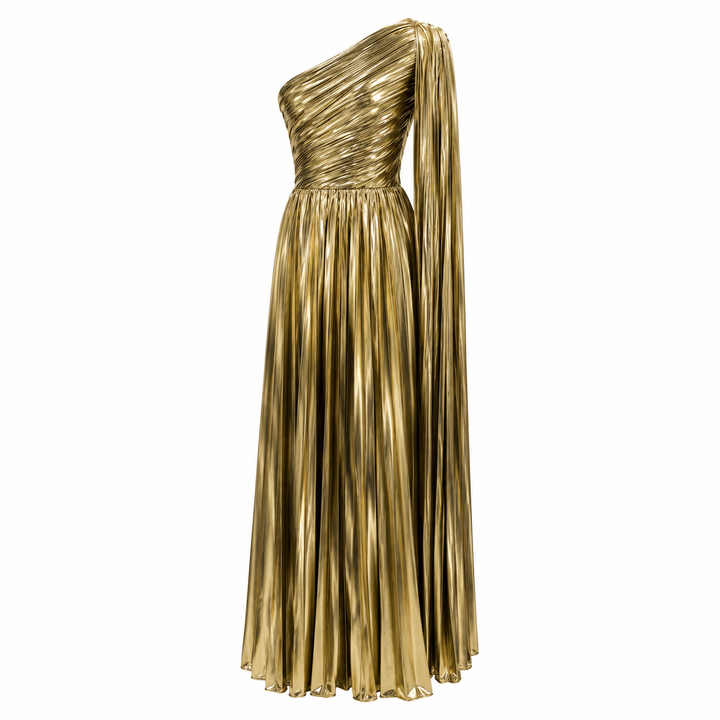 One-Shoulder Metallic Pleated Evening Gown - Radiance