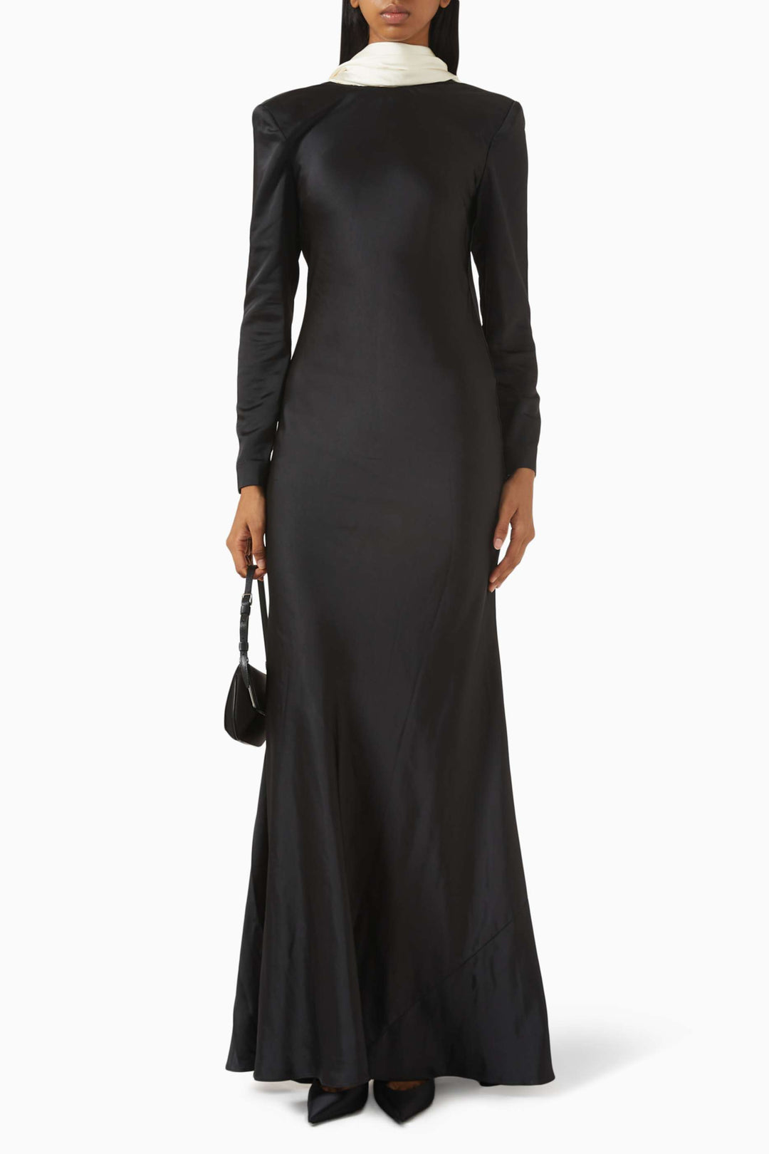 satin column gown with contrast neckline – NOIRE