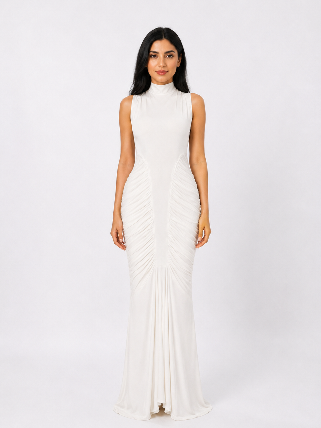 Ruched Sculpted Mermaid Gown — Ivory