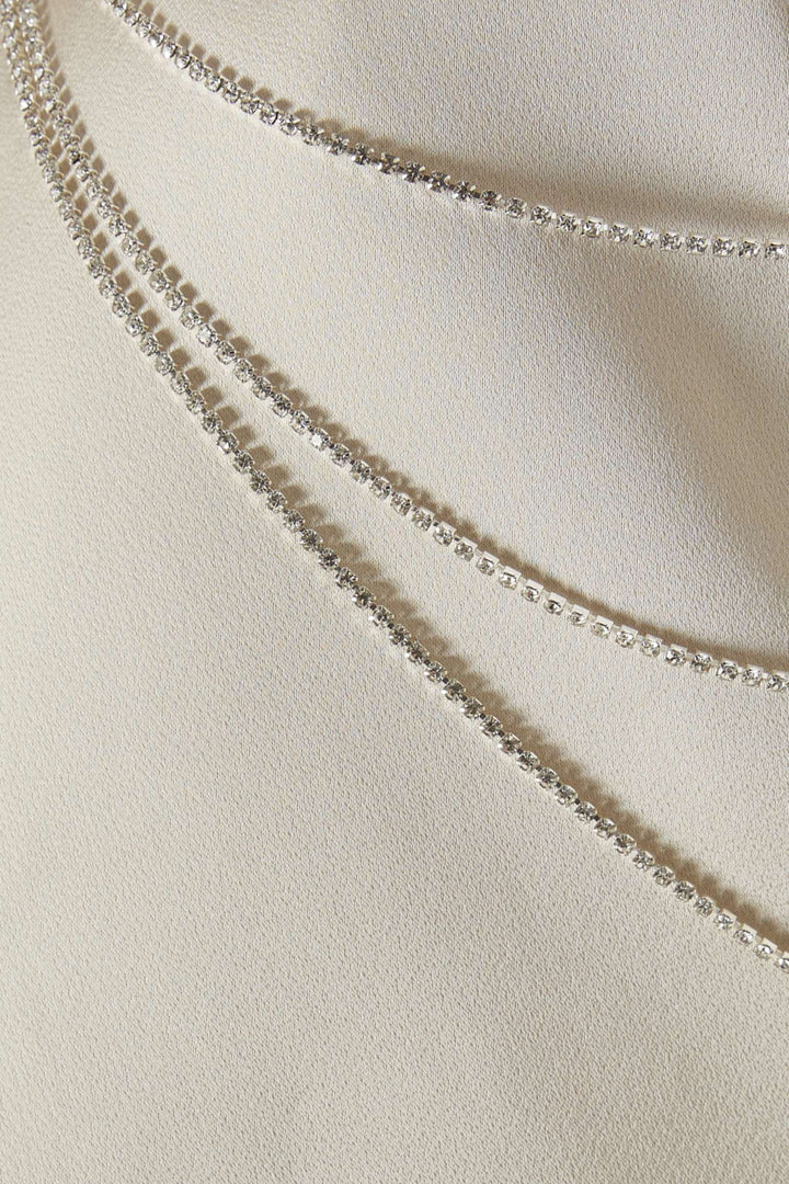 structured shoulder gown with crystal trim – IVORY