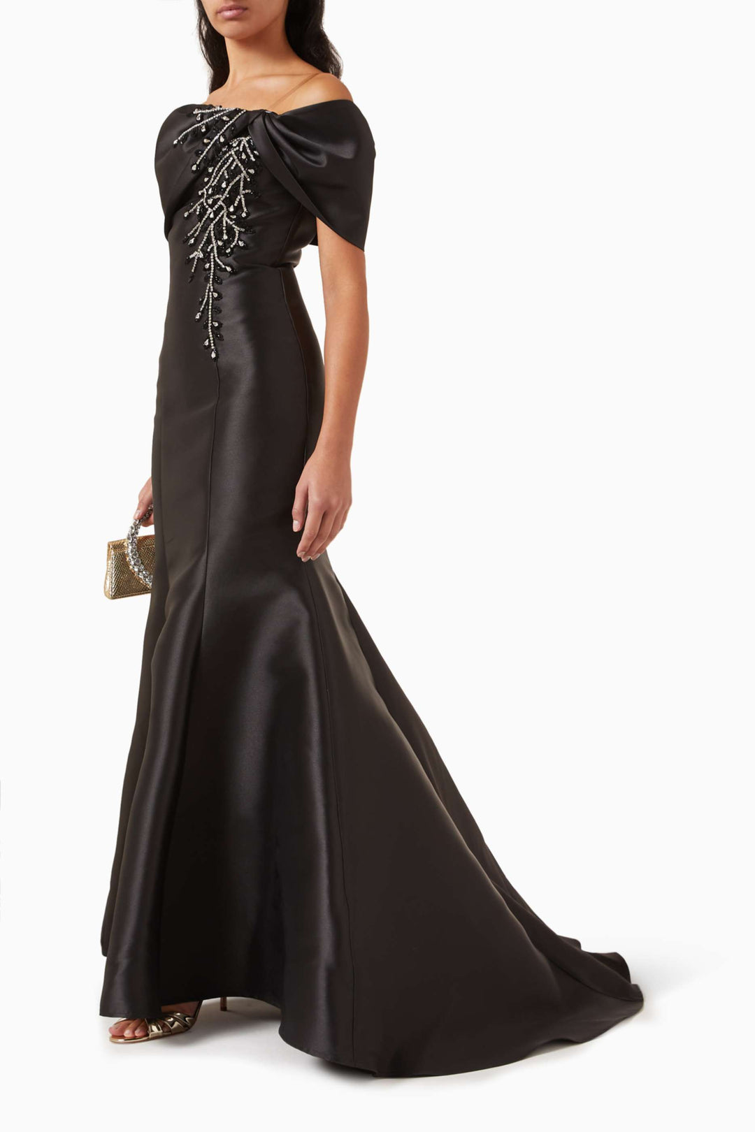 Off-shoulder mermaid gown with embellished drape – CELESTE