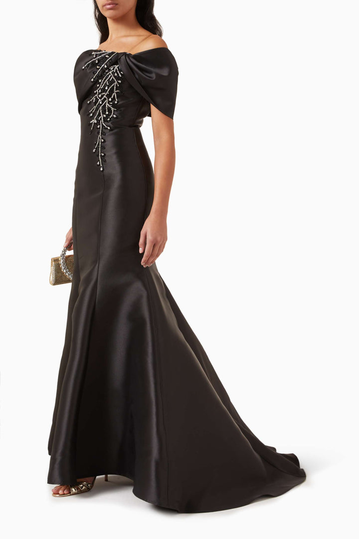 Off-shoulder mermaid gown with embellished drape – CELESTE