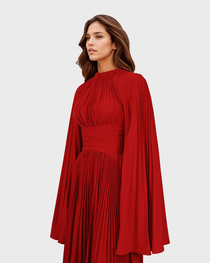 Pleated dress with maxi sleeves