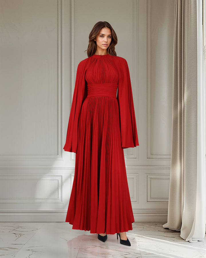 Pleated dress with maxi sleeves