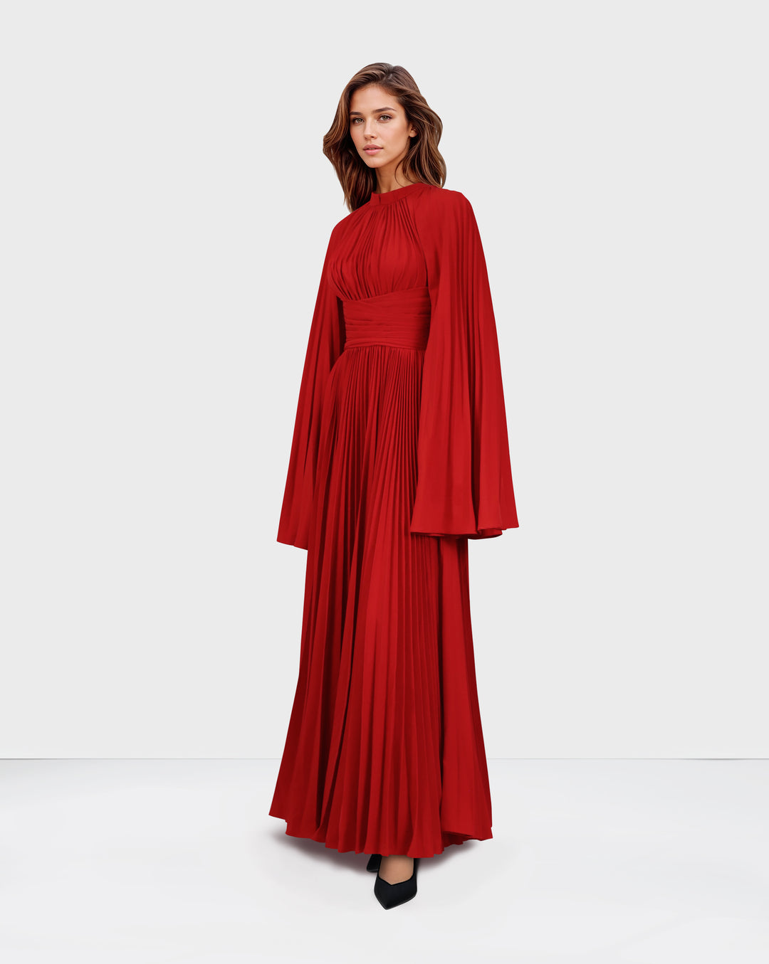 Pleated dress with maxi sleeves