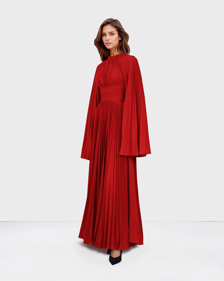 Pleated dress with maxi sleeves