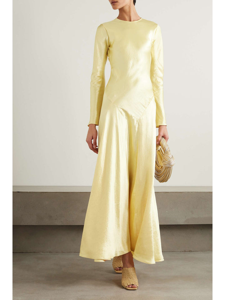 satin long-sleeve gown with flared hem – SOLDEEN