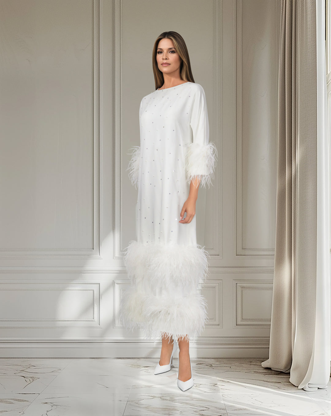 Ostrich feathered loose dress