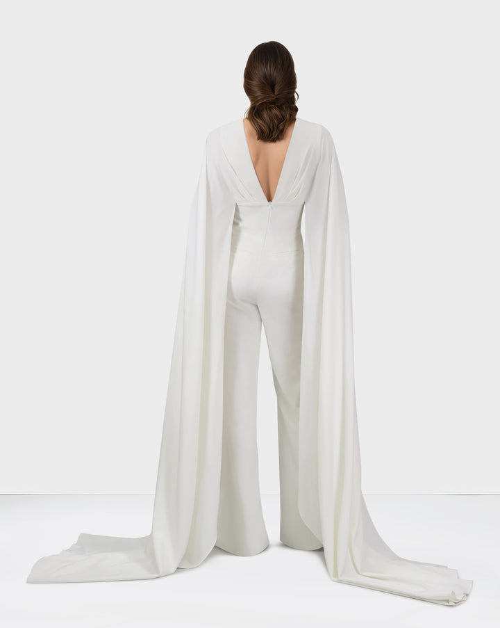 Draped jumpsuit with cape sleeve and V neckline-Bailasan