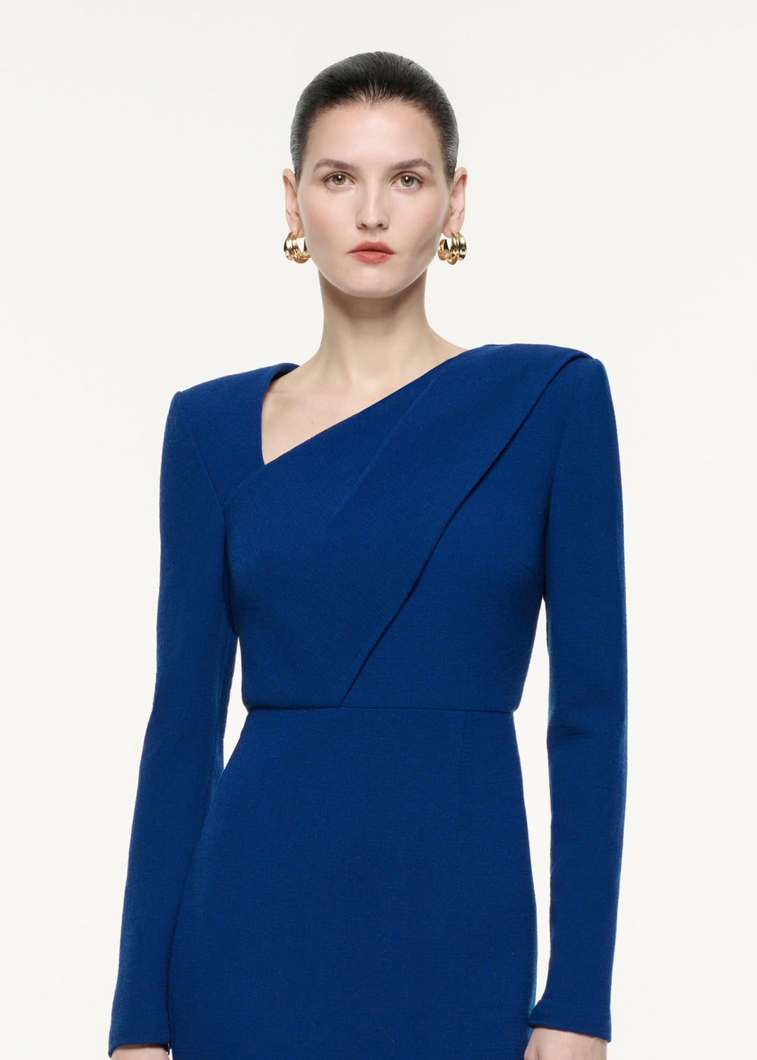 asymmetric long-sleeve midi dress – SAPPHIRE