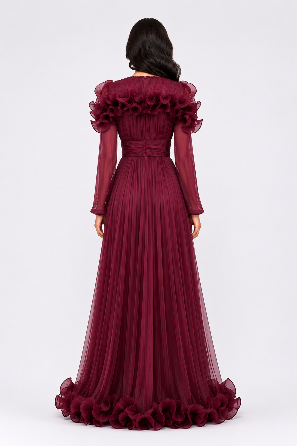 Ruffled Pleated Chiffon Maxi Dress - Midnight