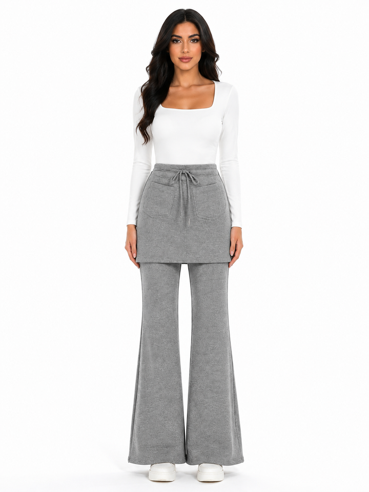 Layered Flare Pants Skirt - Helza