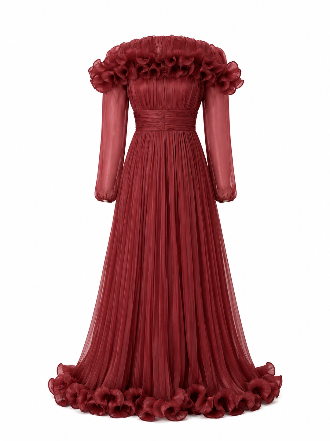 Ruffled Pleated Chiffon Maxi Dress - Midnight
