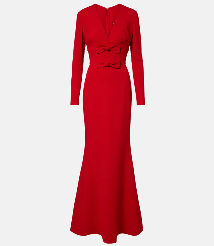 long sleeve V-neck gown with double bow detail – WALID-1