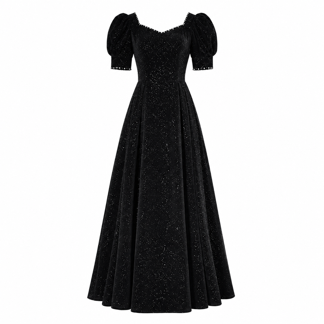 Starlight Puff Sleeve Evening Gown - Midnight