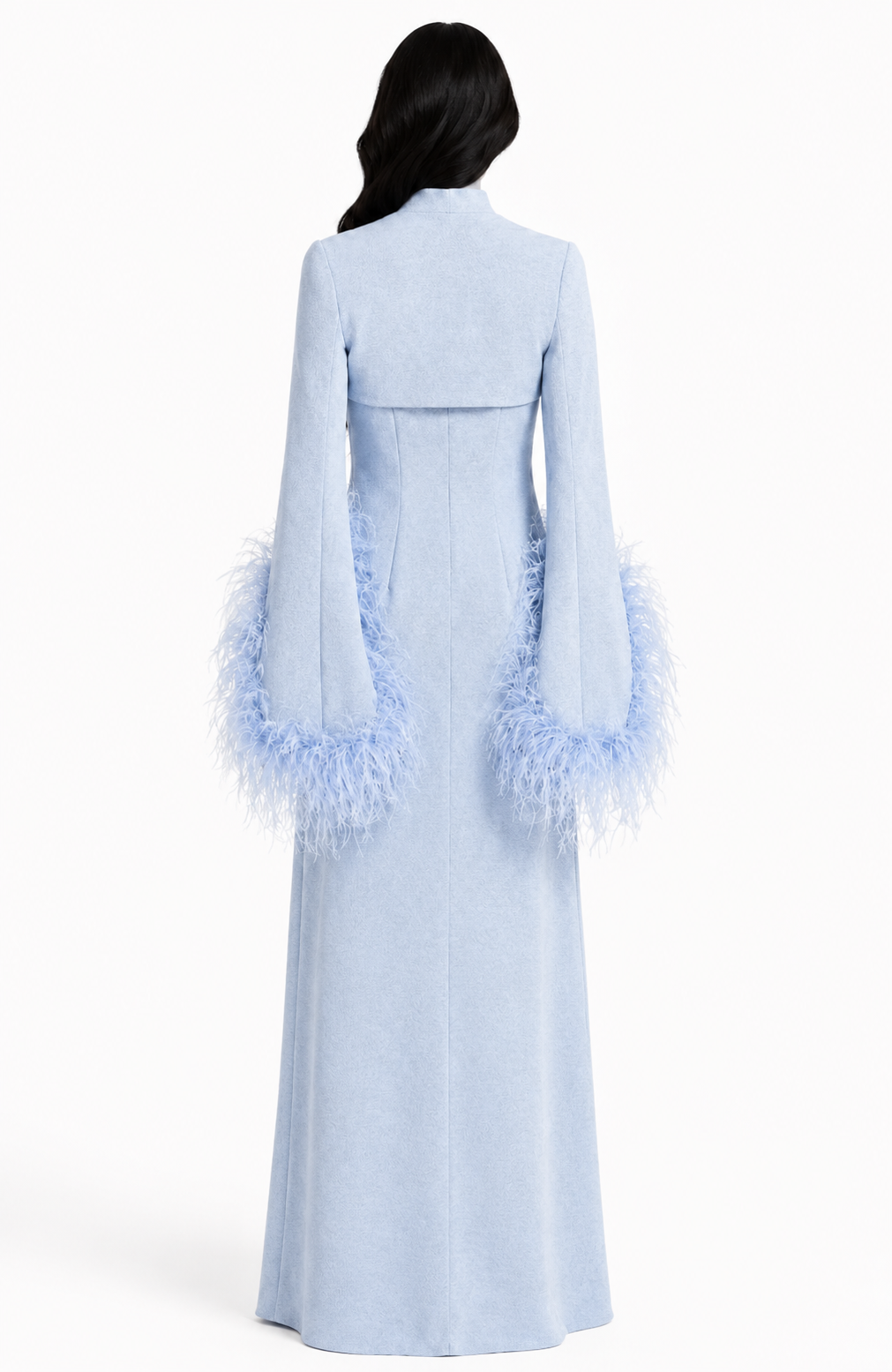 Powder Blue Feather Cuff Maxi Dress - Celeste