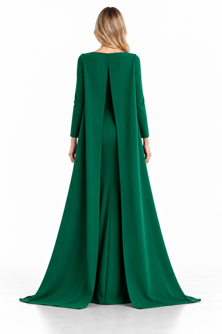 Emerald Green Long Sleeve Boat Neck Maxi Dress - Emerald