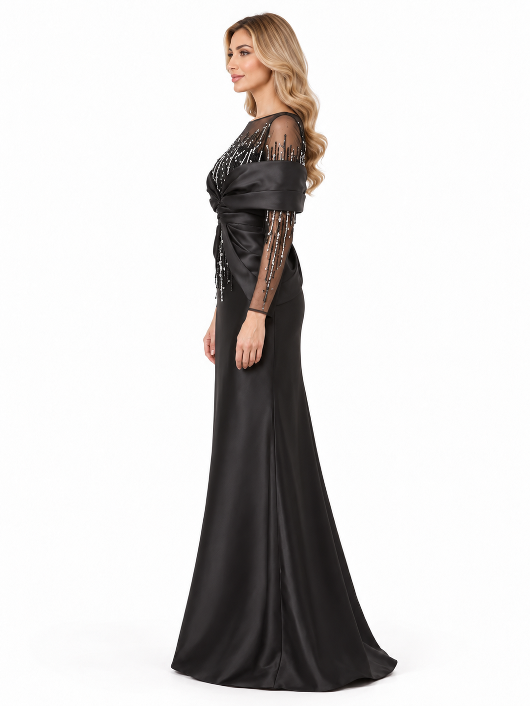 Beaded Illusion Draped Satin - Mystique