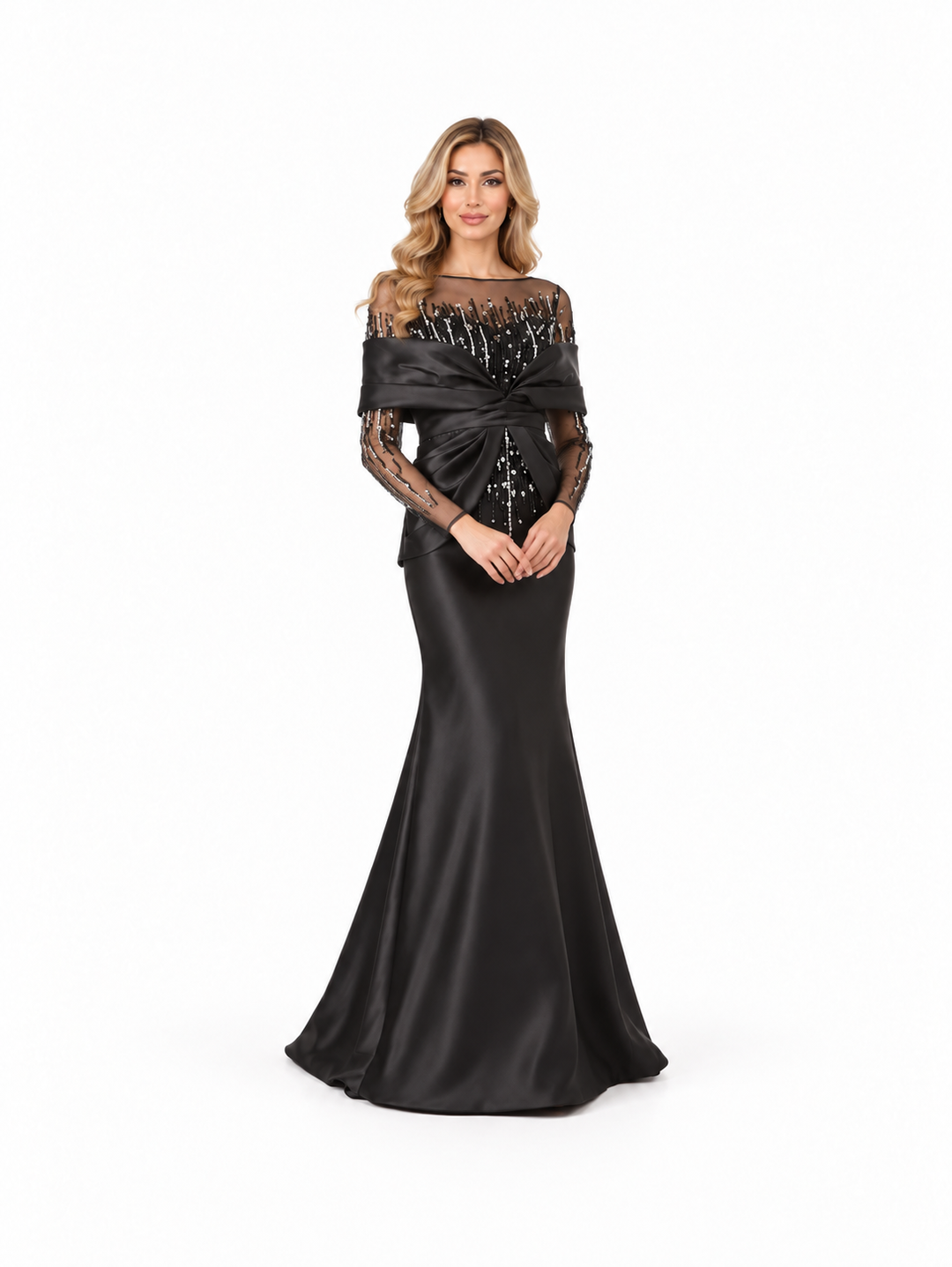 Beaded Illusion Draped Satin - Mystique