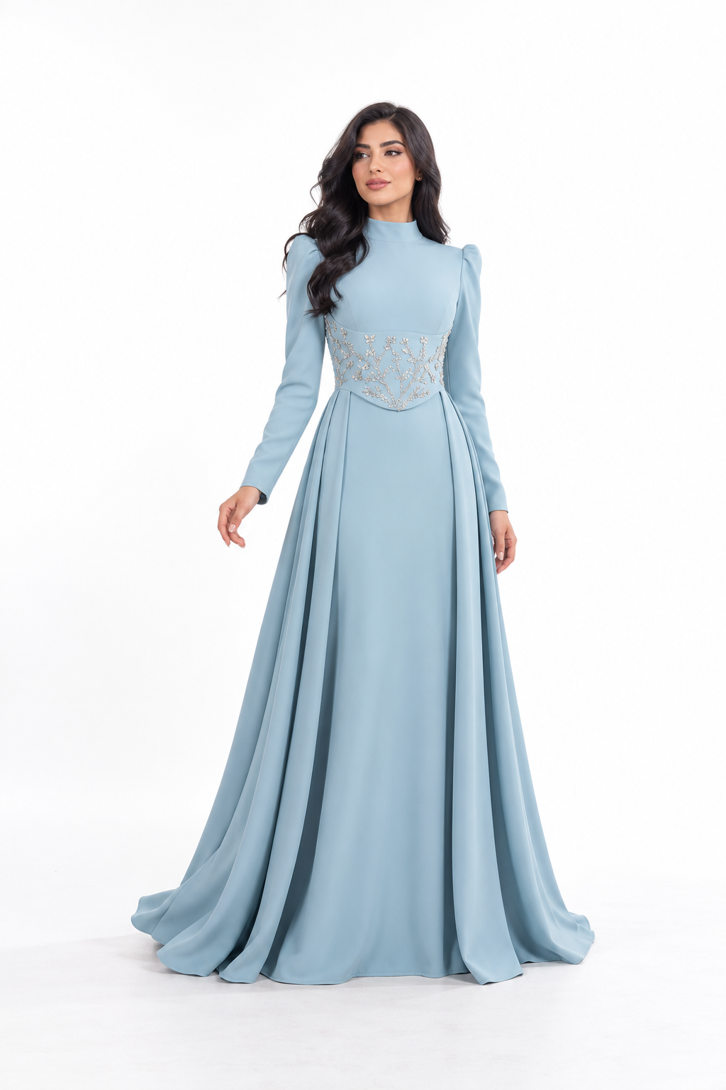 Embellished Corset Waist High-Neck Evening Gown - Poise