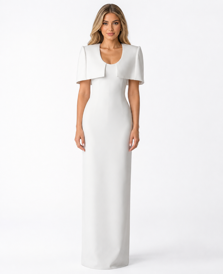 Sculpted Cape Gown – Ivory