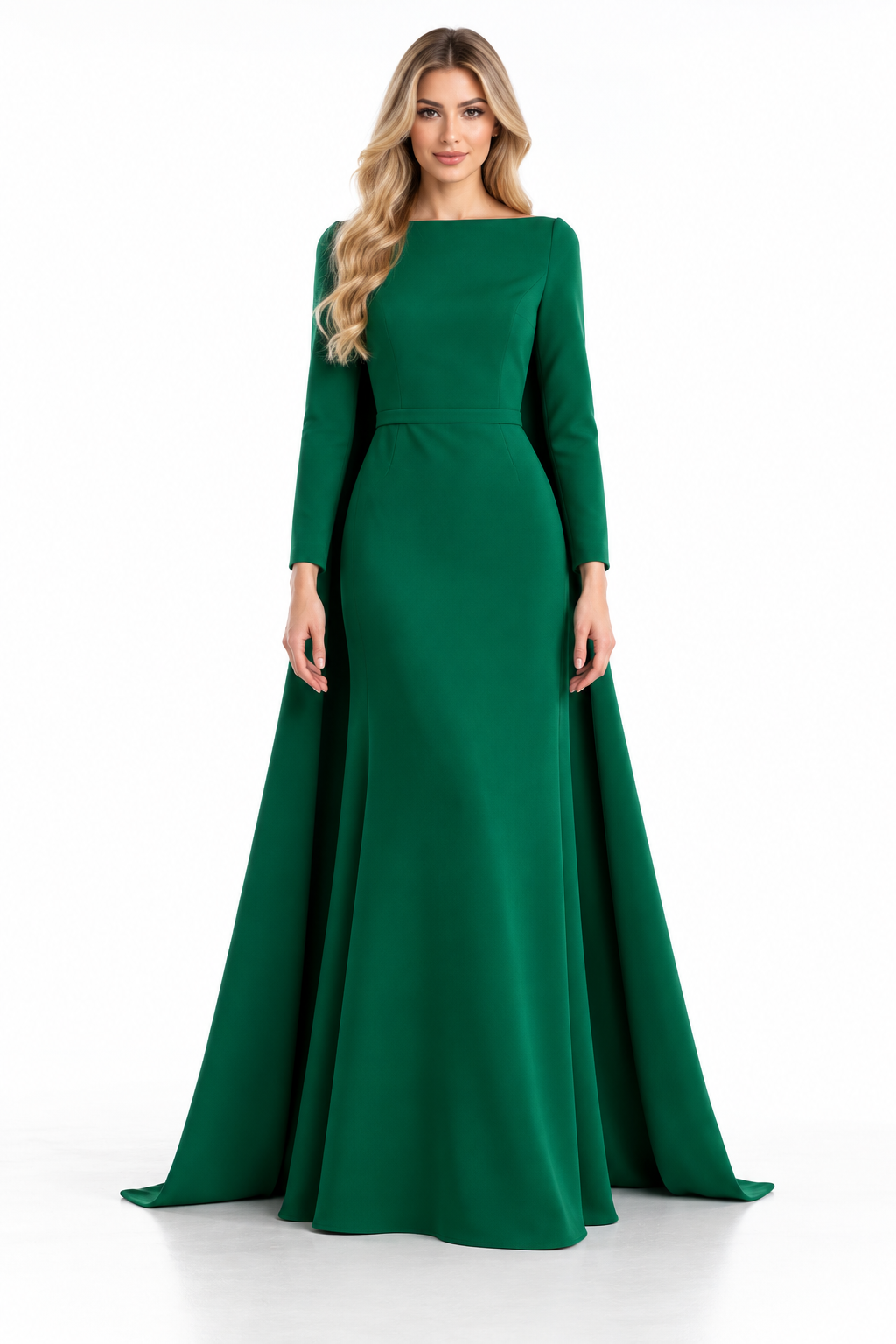 Emerald Green Long Sleeve Boat Neck Maxi Dress - Emerald