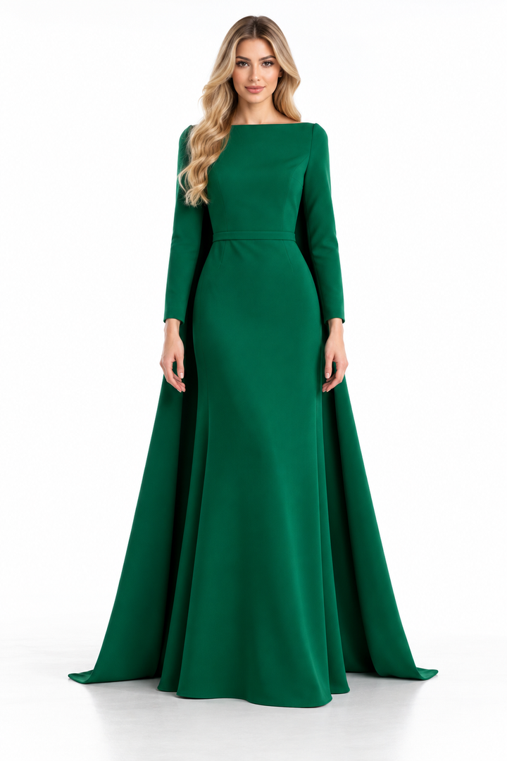 Emerald Green Long Sleeve Boat Neck Maxi Dress - Emerald
