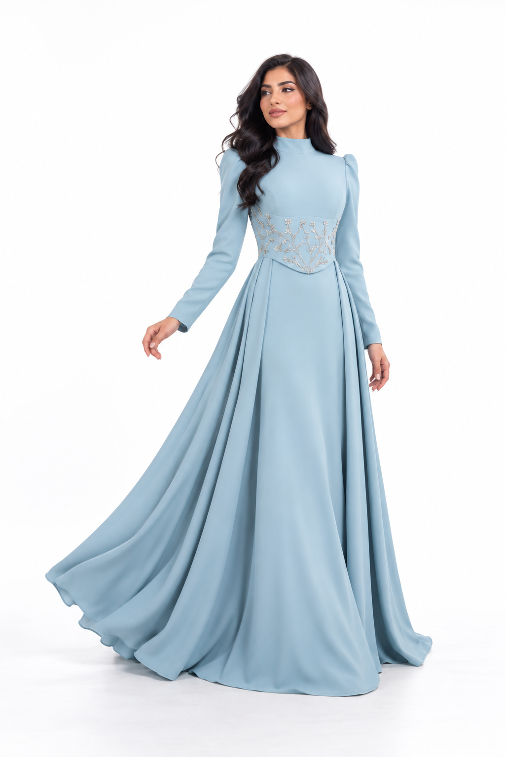 Embellished Corset Waist High-Neck Evening Gown - Poise
