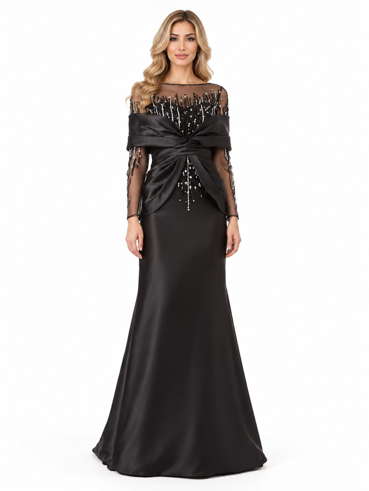 Beaded Illusion Draped Satin - Mystique