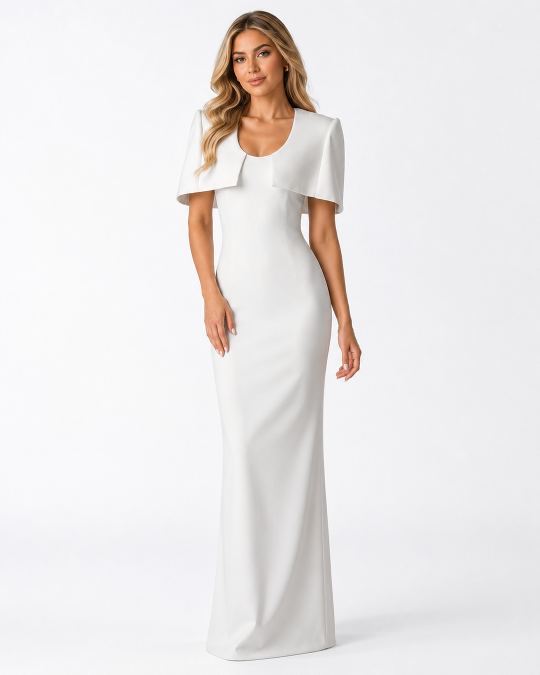 Sculpted Cape Gown – Ivory