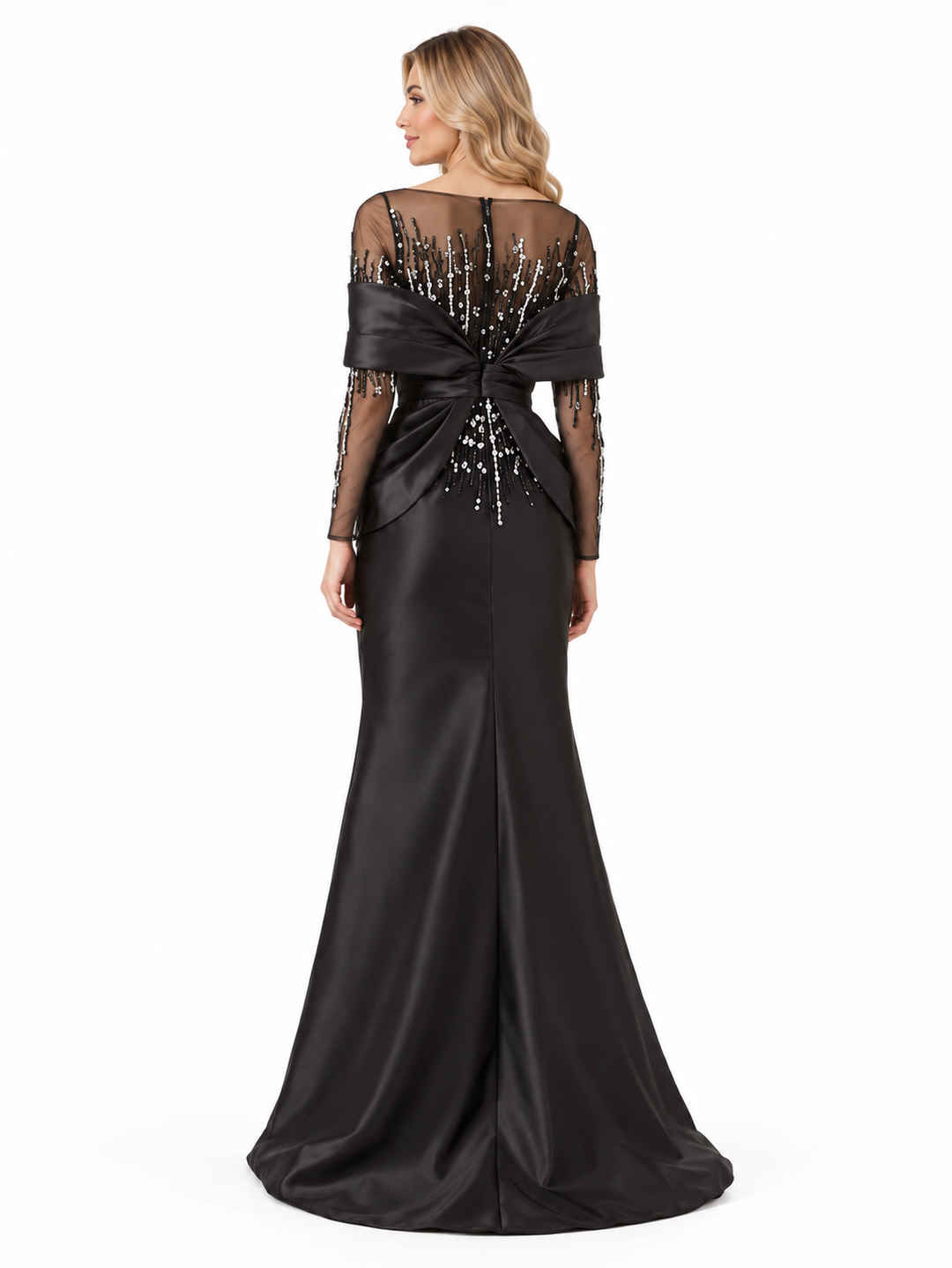 Beaded Illusion Draped Satin - Mystique