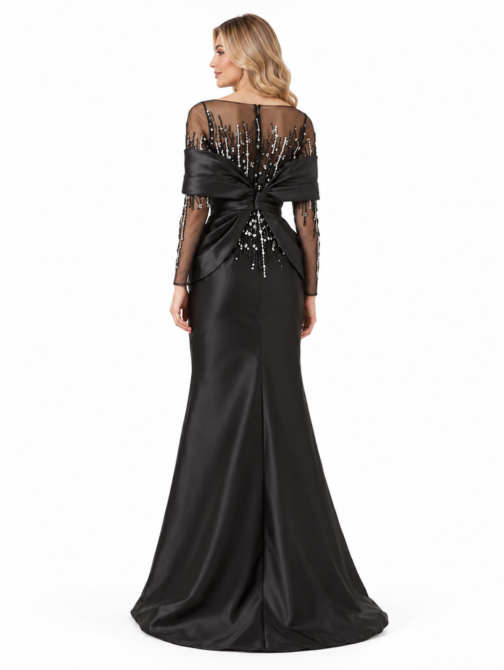 Beaded Illusion Draped Satin - Mystique