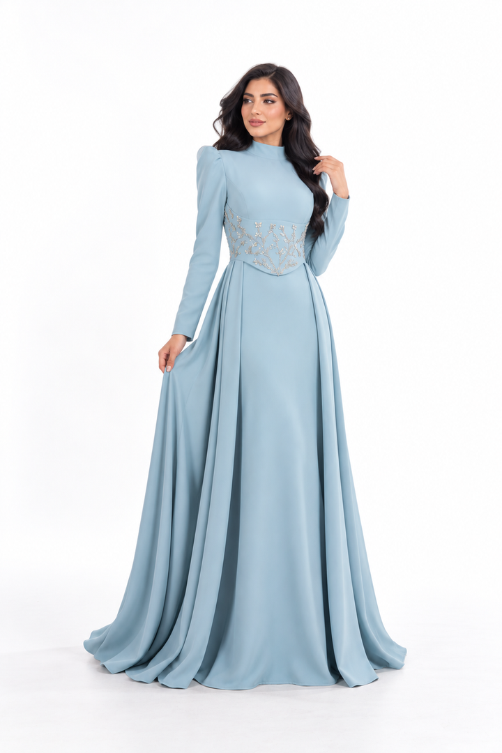 Embellished Corset Waist High-Neck Evening Gown - Poise