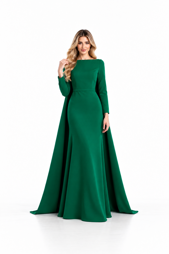 Emerald Green Long Sleeve Boat Neck Maxi Dress - Emerald
