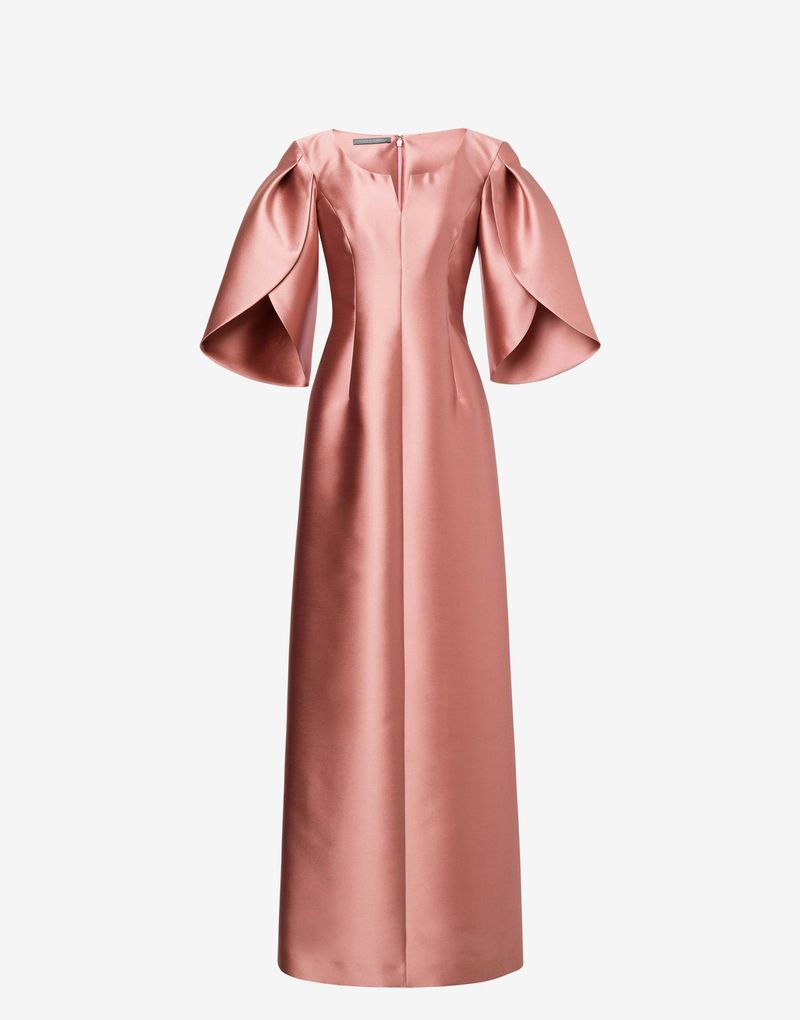 cape-sleeve satin column gown – ROSALINE