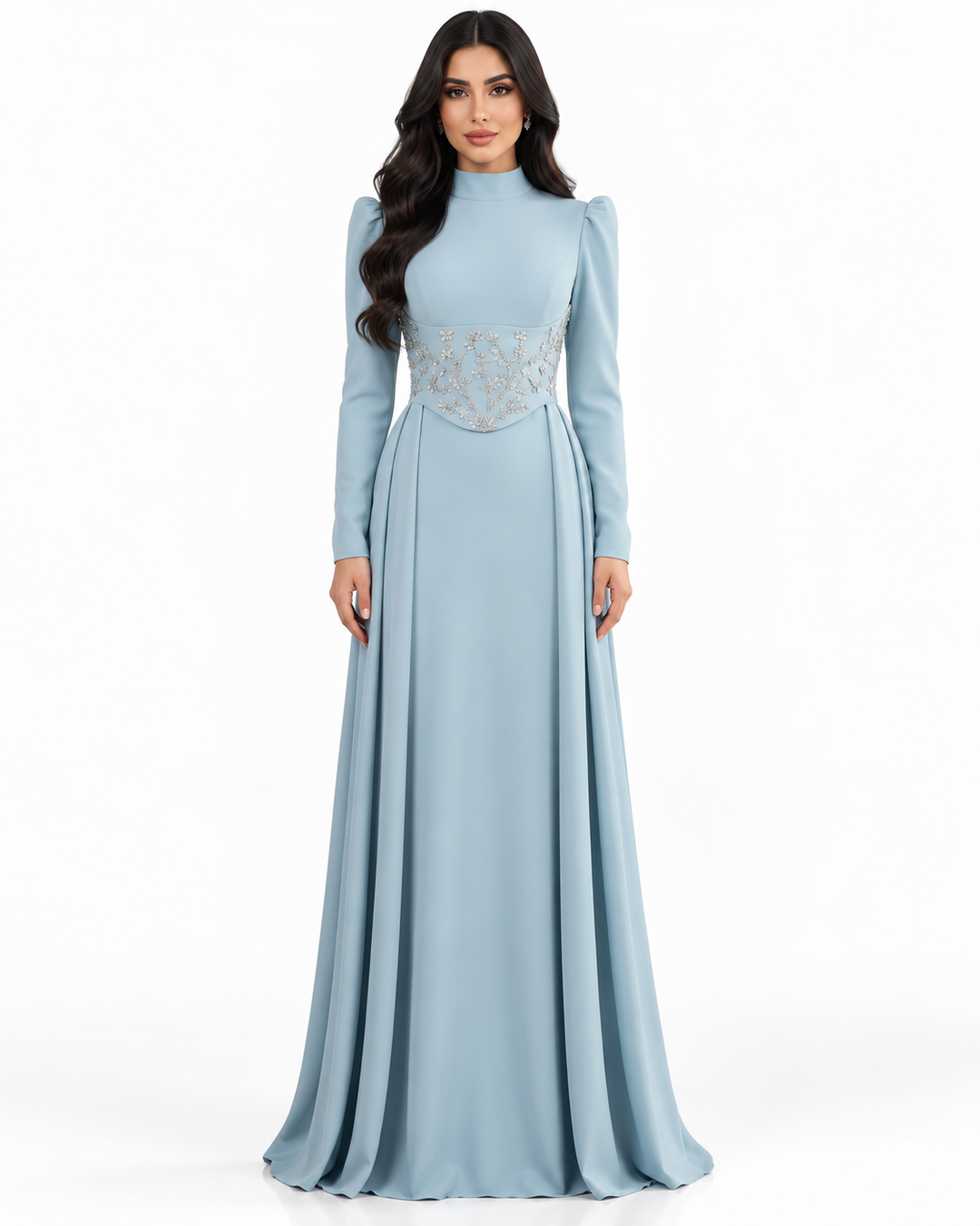 Embellished Corset Waist High-Neck Evening Gown - Poise