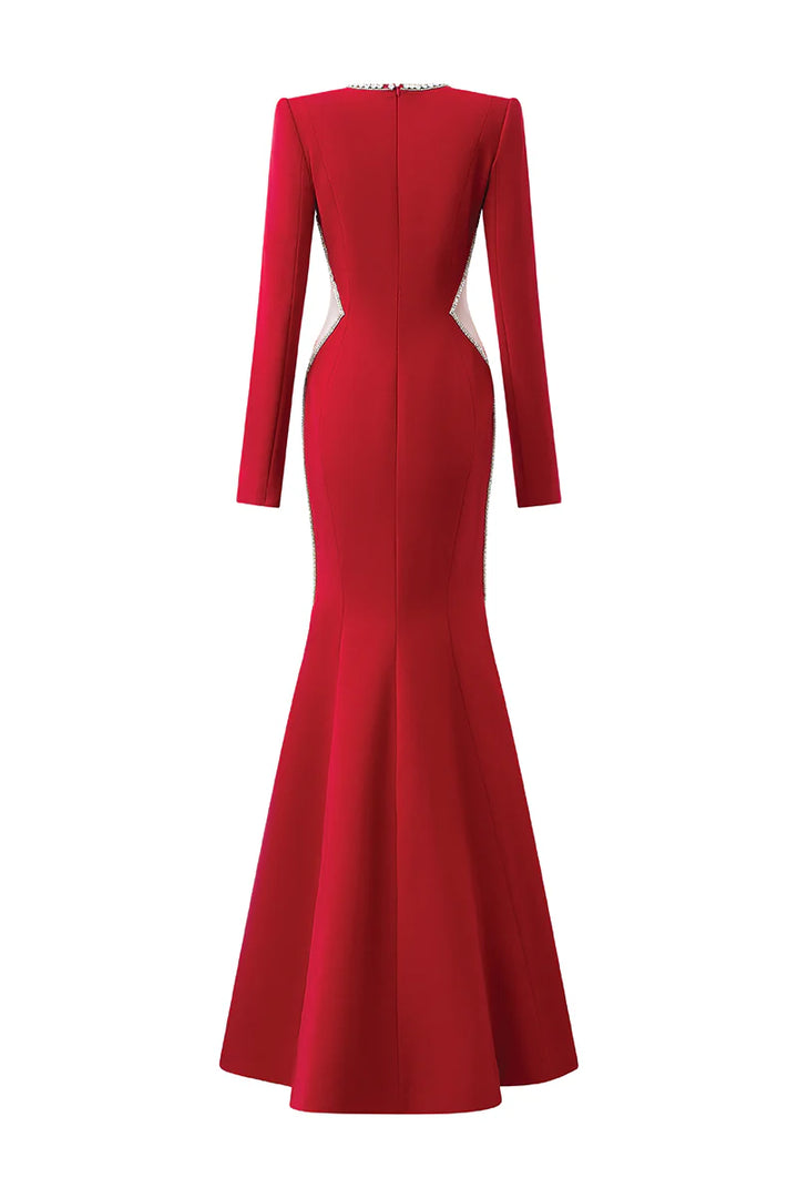 long-sleeve mermaid gown with crystal-lined V cutouts – SERENITY