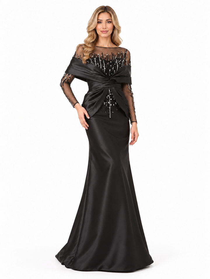 Beaded Illusion Draped Satin - Mystique