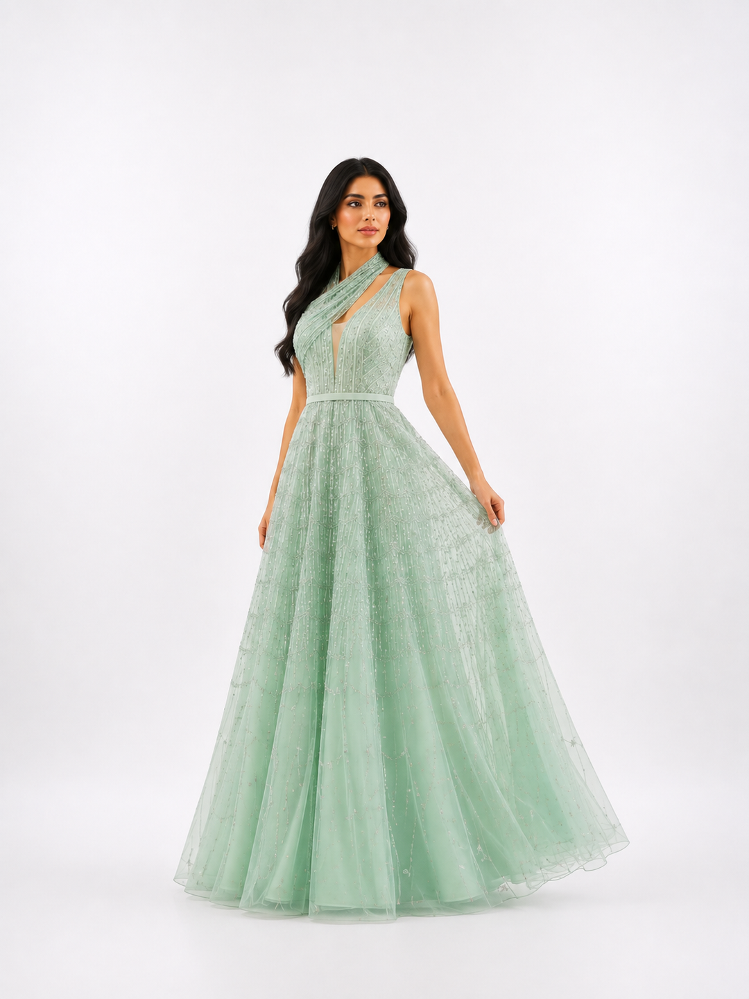 Embellished Halter Tulle Gown – ROSÉ