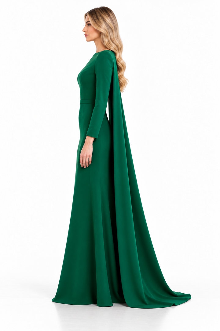 Emerald Green Long Sleeve Boat Neck Maxi Dress - Emerald