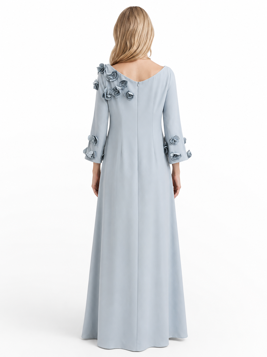 Powder Blue 3D Floral Appliqué Maxi Dress – AZUREA
