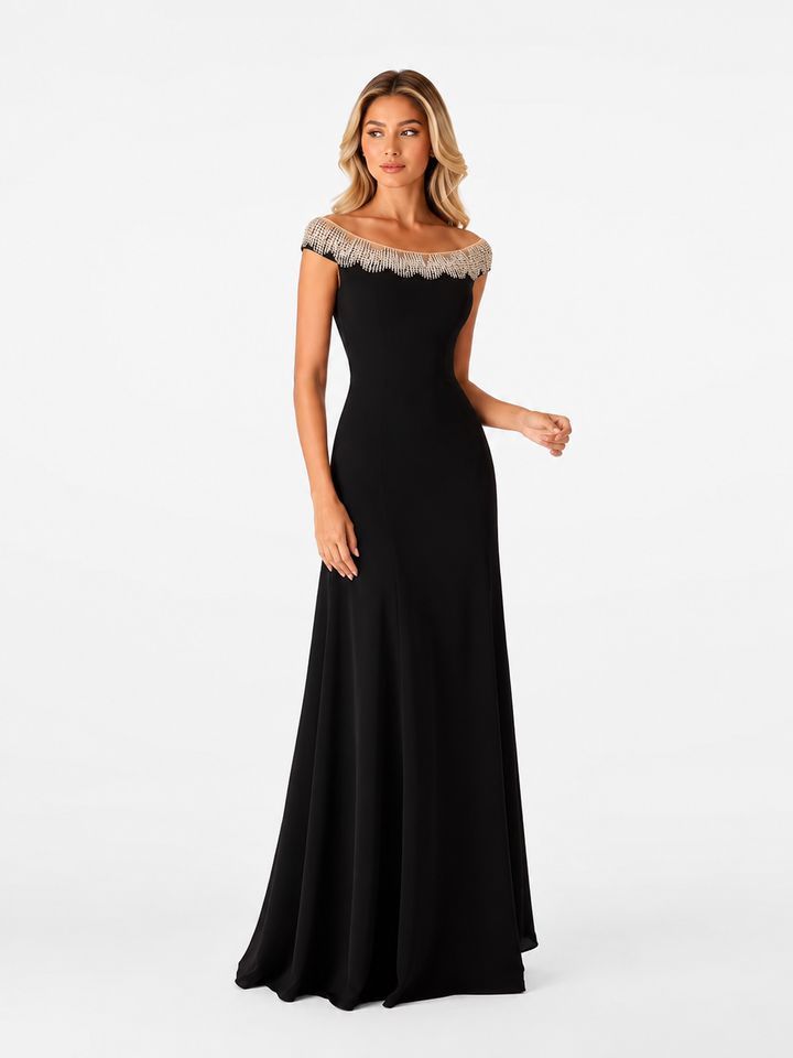 Crystal Fringe Off-Shoulder Gown - Elite