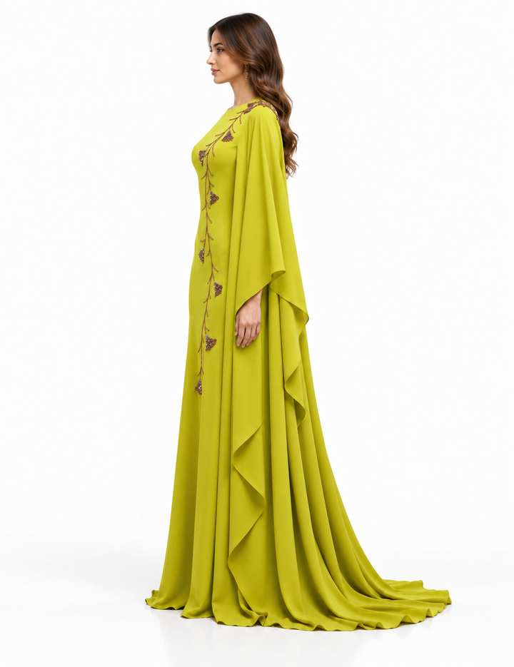 Embroidered Cape Sleeve Evening Gown - Botanica
