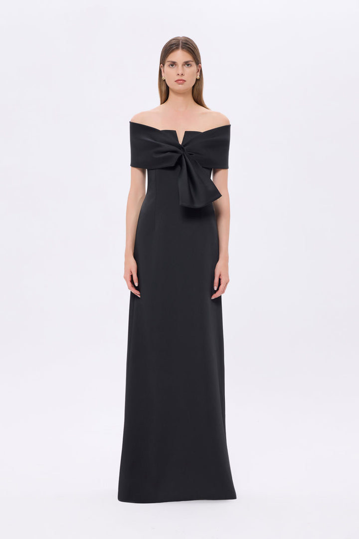 off-shoulder column dress with sculpted fold bodice – AURÉLIA